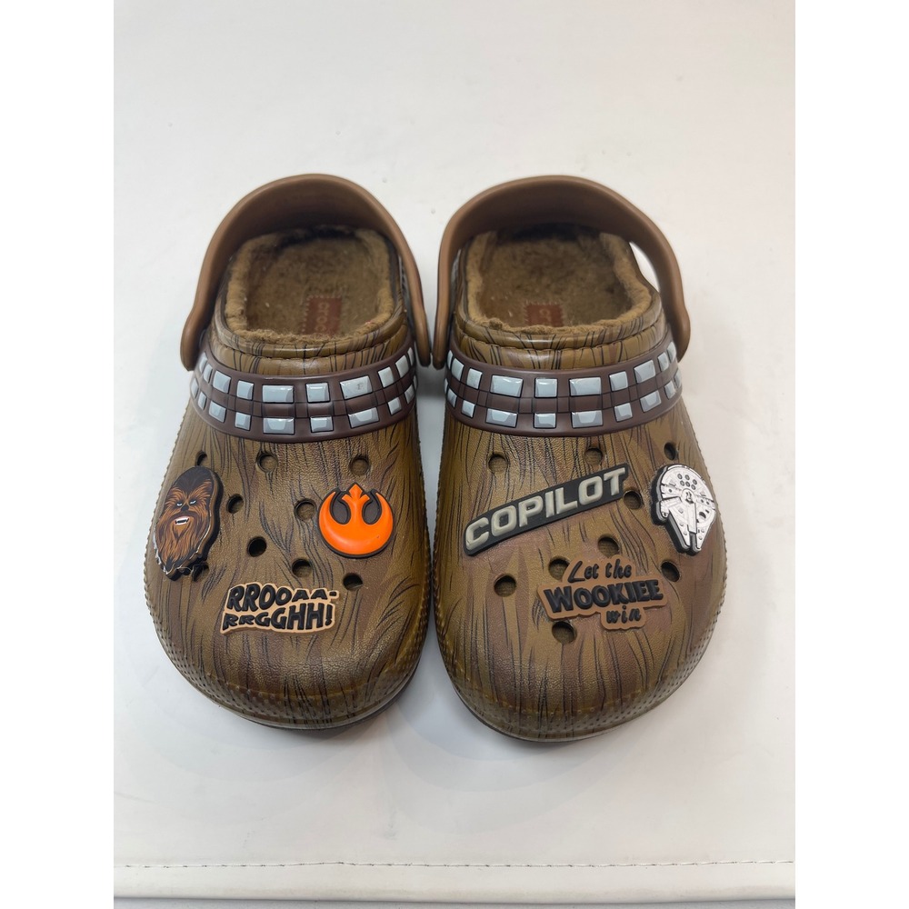 Crocs Star Wars Chewbacca Lined Clogs Kids Brown  Faux Fur Jibbitz size 1